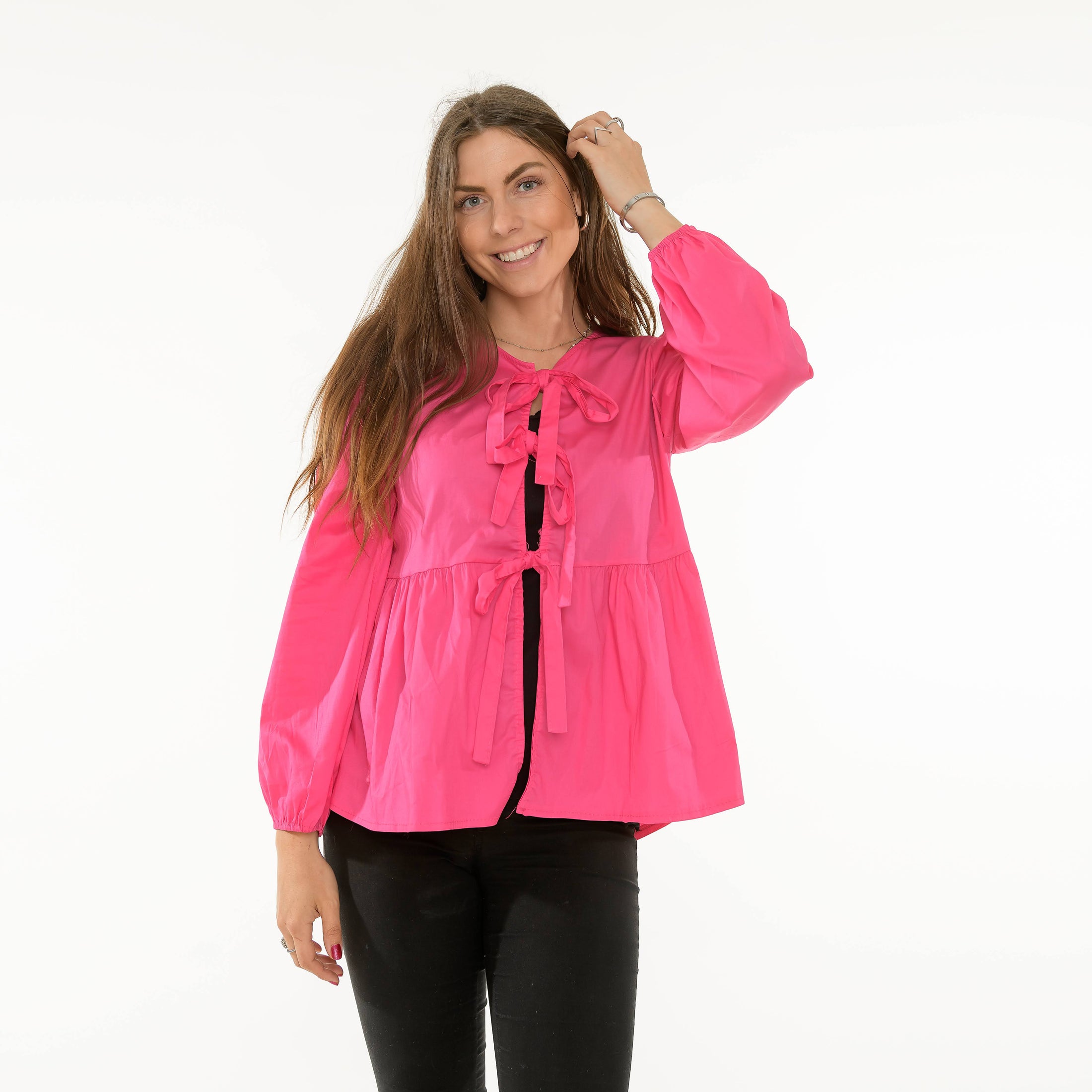 Louisa Bluse med sløjfer - Pink