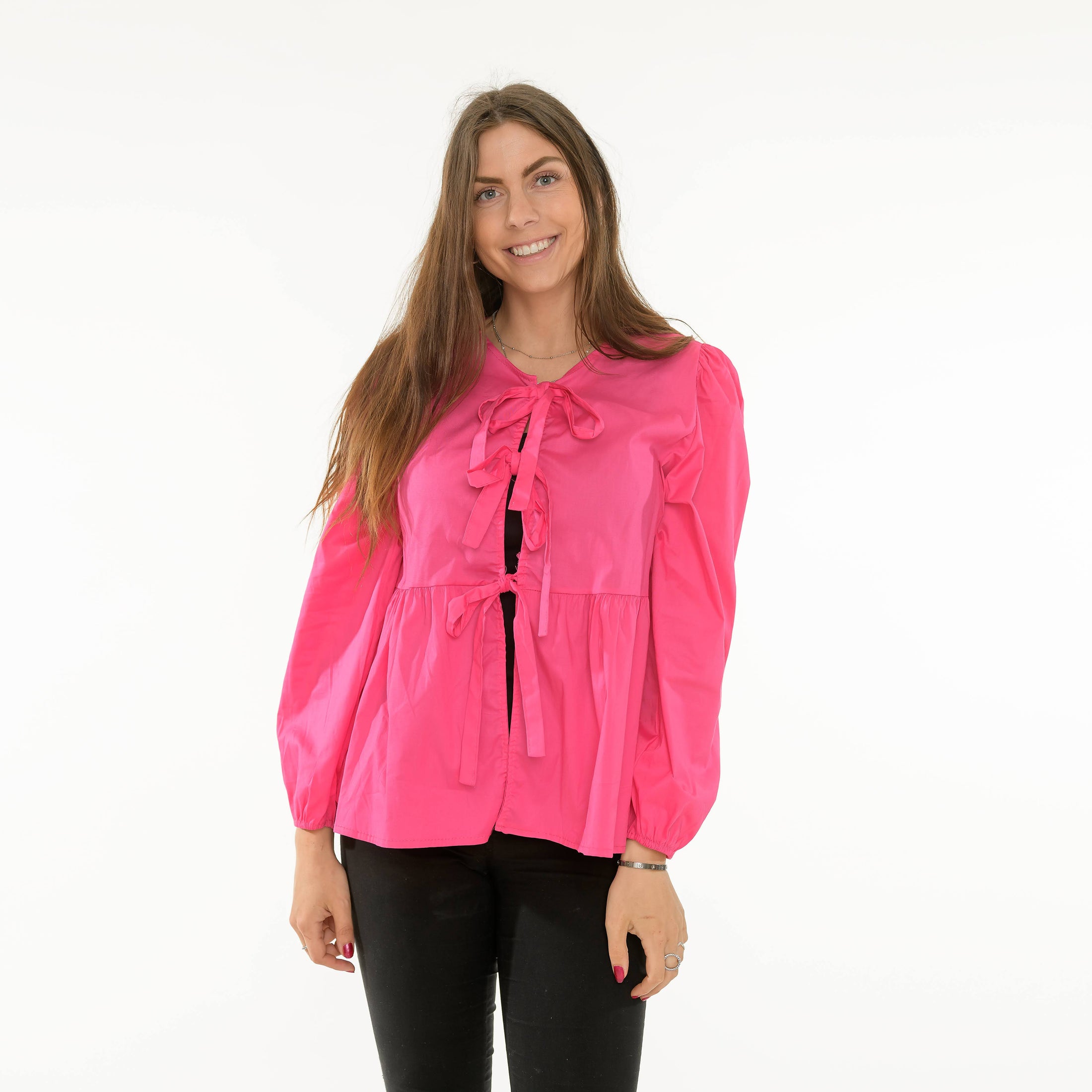 Louisa Bluse med sløjfer - Pink