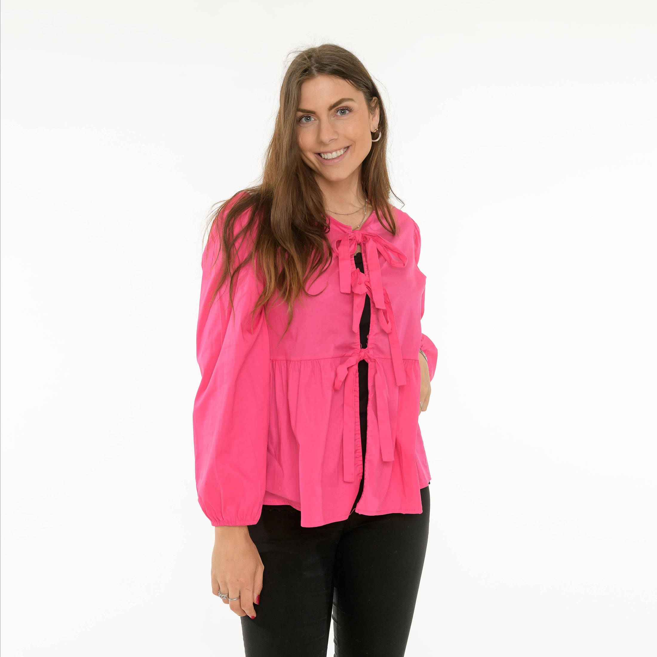 Louisa Bluse med sløjfer - Pink
