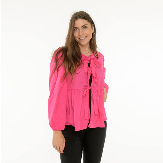 Louisa Bluse med sløjfer - Pink