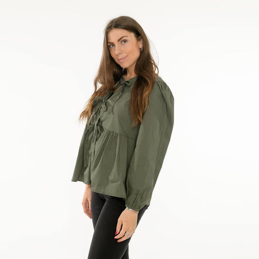 Louisa Bluse med sløjfer - Army Grøn