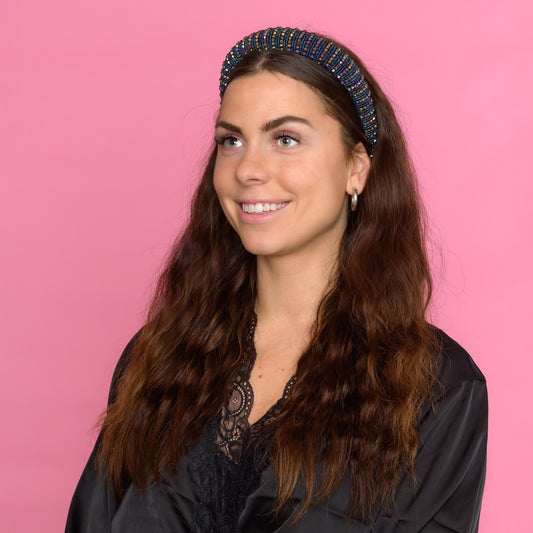Nicole Hårbøjle med perler - Navy
