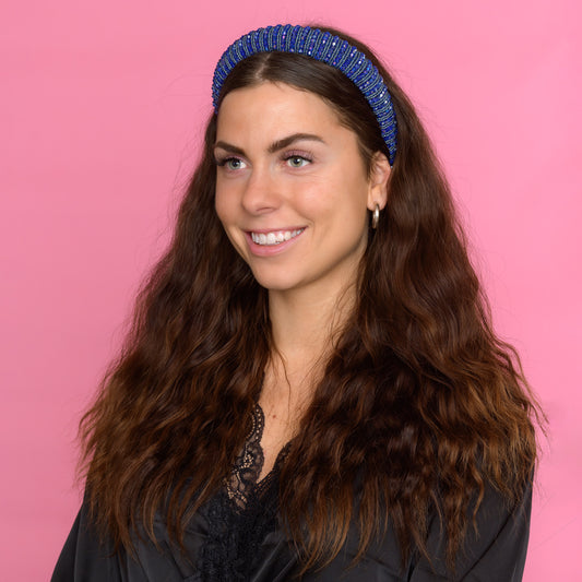 Nicole Hårbøjle med perler - Blå
