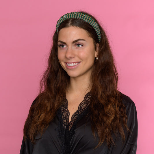 Nicole Hårbøjle med perler - Grøn